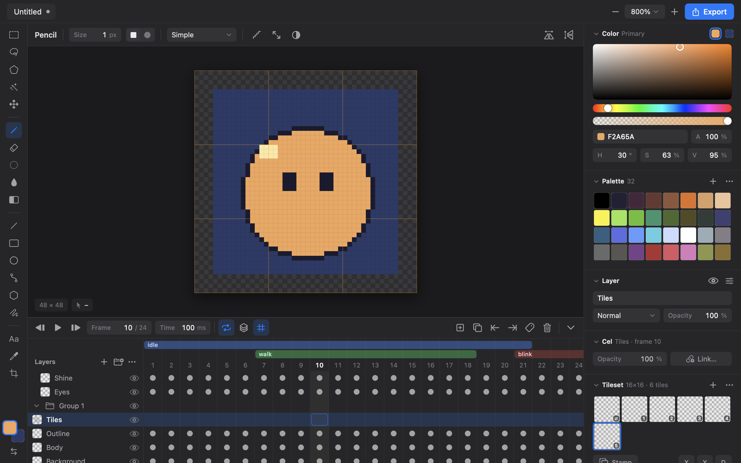 Layers, frames and tags in Pixmith