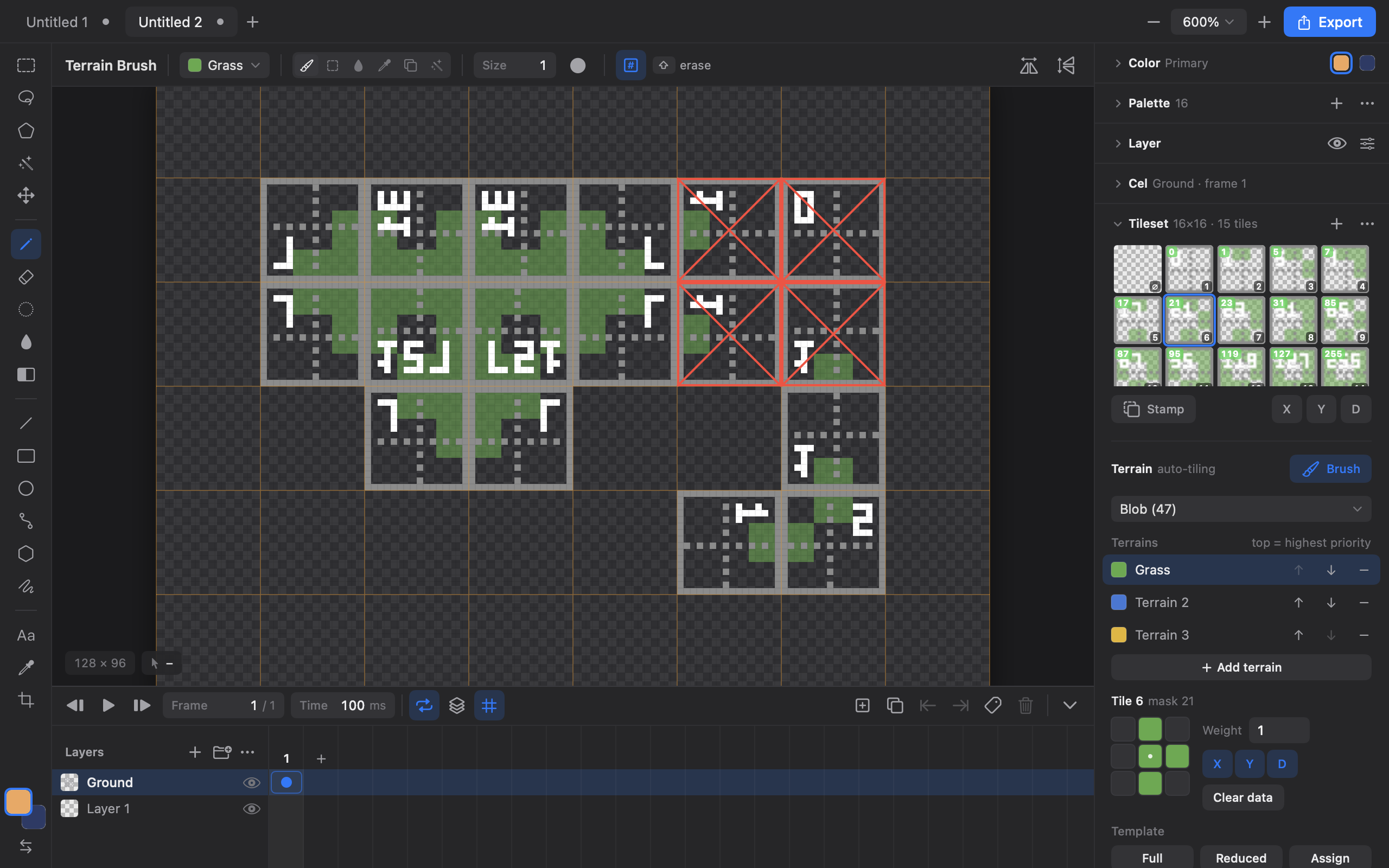 Auto-tiling terrain on a tilemap layer